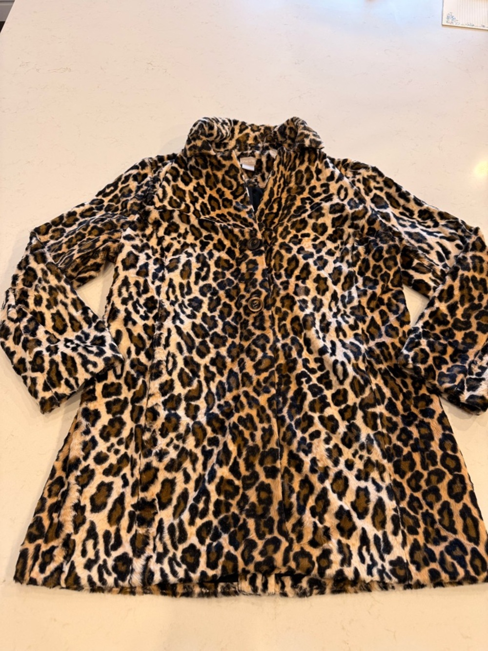 Chico's Leopard-Print Faux Fur Coat in Tan and Black